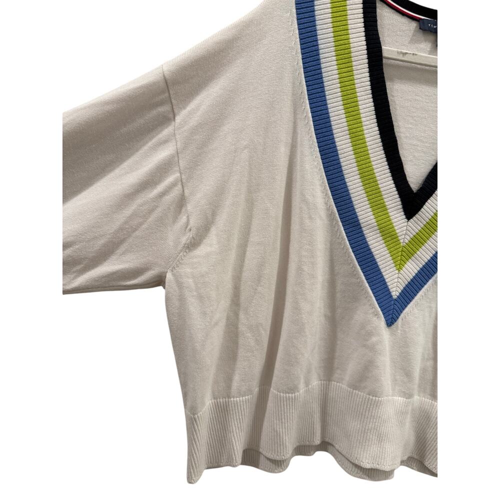 Tommy Hilfiger Sweater Size XXL 2XL White V-Neck Cotton Blend Striped - Picture 3 of 7
